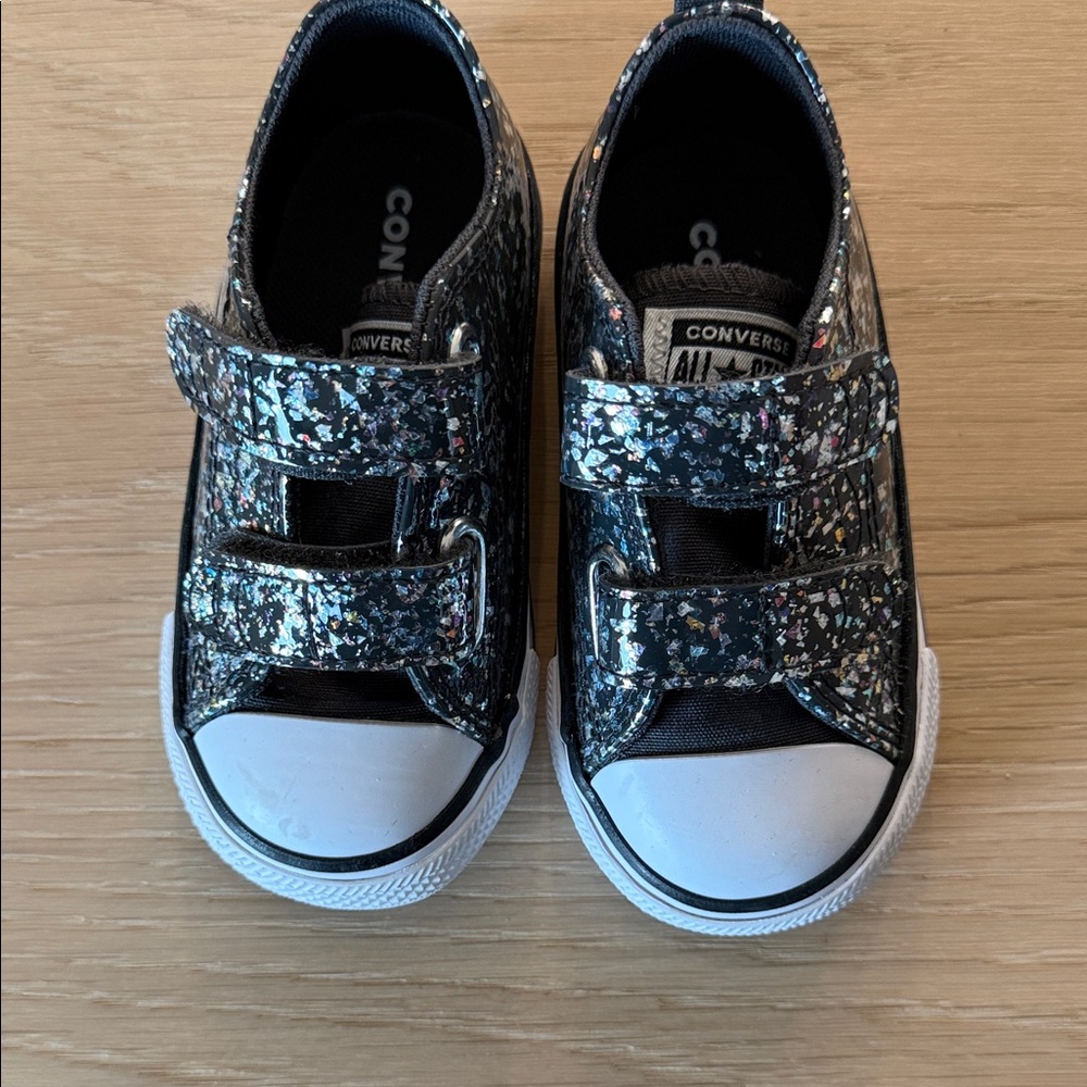 Converse Kids Black Glitter Low Top Sneakers NWOT